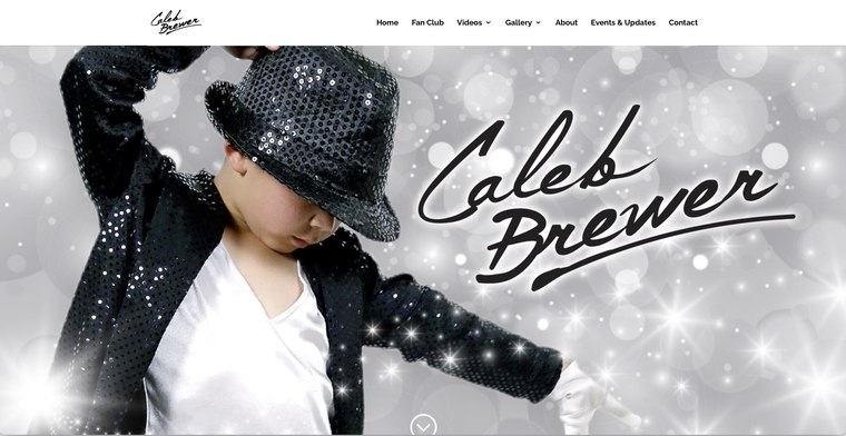 Homepage of the Caleb Brewer performance website built by the foundation as part of his scholarship support