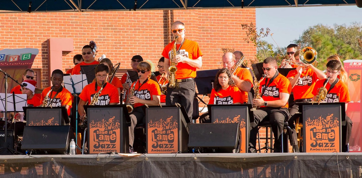 A big band performing on stage